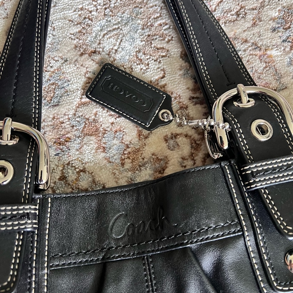 Coach Vintage SoHo Black Leather Pleated Hobo Shoulder Bag Tote F15045 EUC - Picture 5 of 12